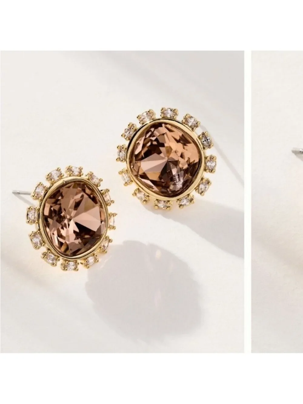 New! Anthropologie Round Crystal Quartz Earrings NWT